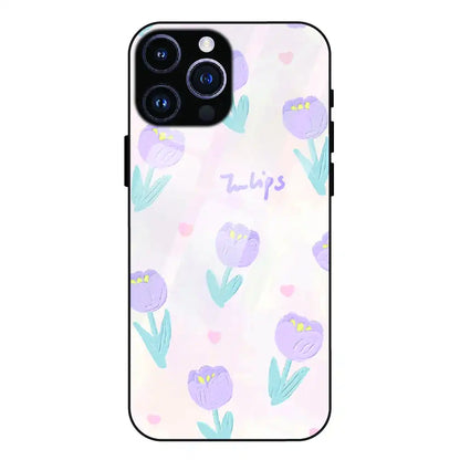 Pastel Tulip Floral - Glass Case For Apple iPhone 15 Pro