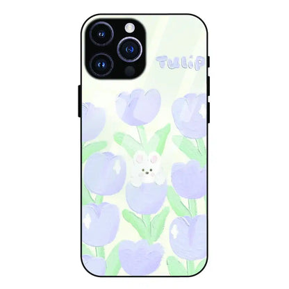 Cute Bunny Tulip - Glass Case For Apple iPhone 15 Pro