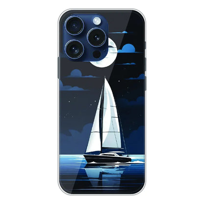 Moonlight Sailboat - Printed Silicone Case For Apple iPhone 15 Pro