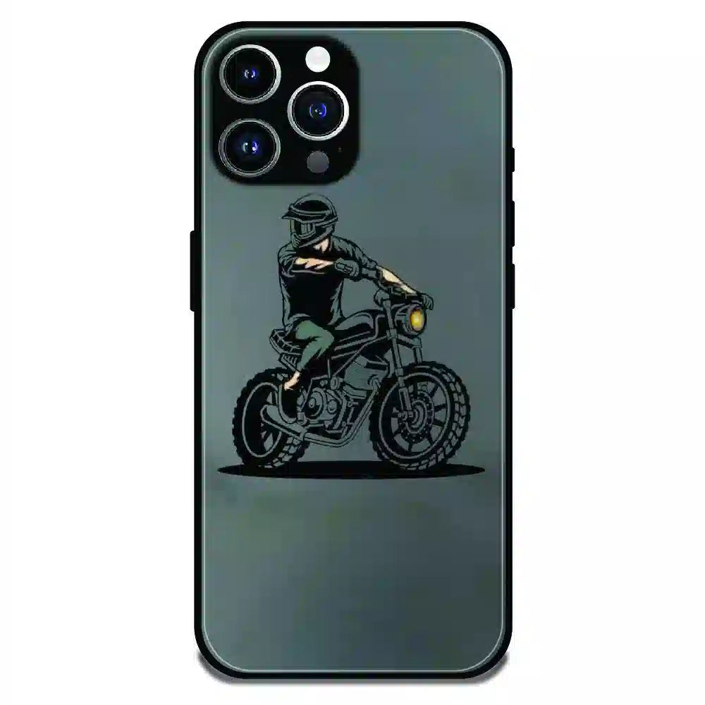 Vintage Biker Rider Art - Glossy Metal Silicone Case For Apple iPhone 15 Pro