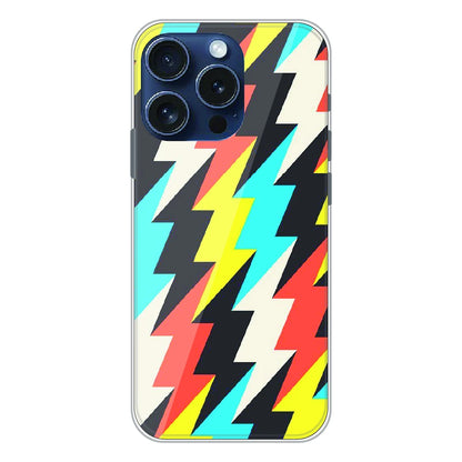 Retro Lightning Bolt Pattern - Printed Silicone Case For Apple iPhone 15 Pro