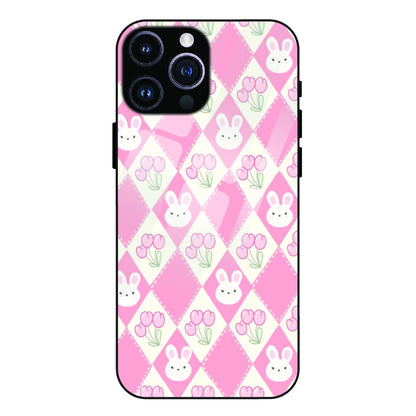 Pink Bunny Argyle - Glass Case For Apple iPhone 15 Pro