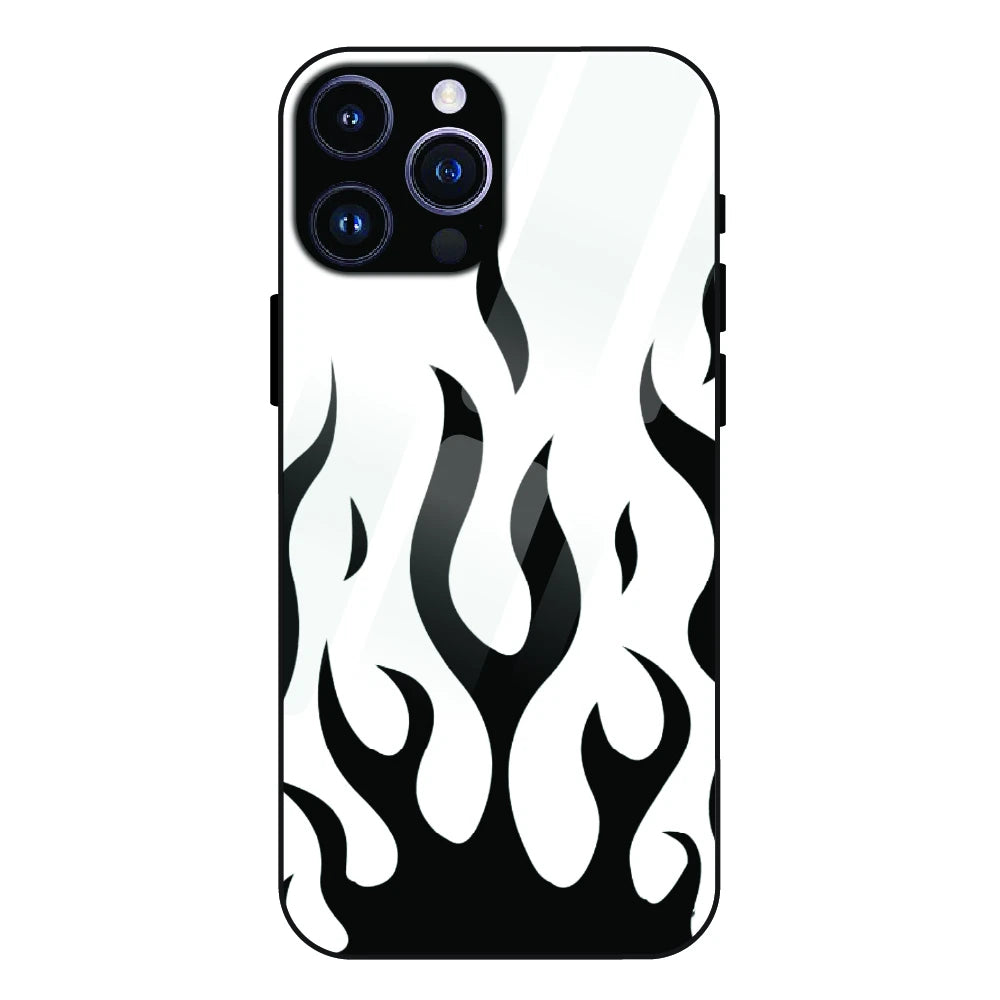 Monochrome Flame Art - Glass Case For Apple iPhone 15 Pro