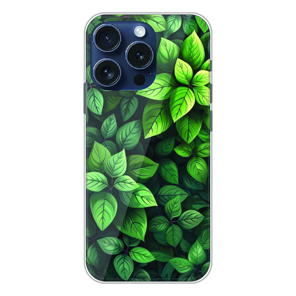 Lush Green Leaf Pattern - Printed Silicone Case For Apple iPhone 15 Pro