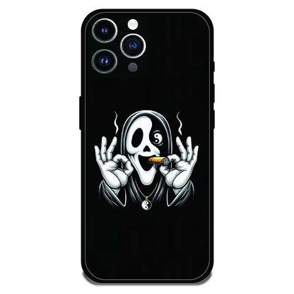 Smoky Skull Chill - Glossy Metal Silicone Case For Apple iPhone 15 Pro