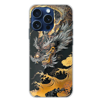 Golden Dragon Japanese Art - Printed Silicone Case For Apple iPhone 15 Pro