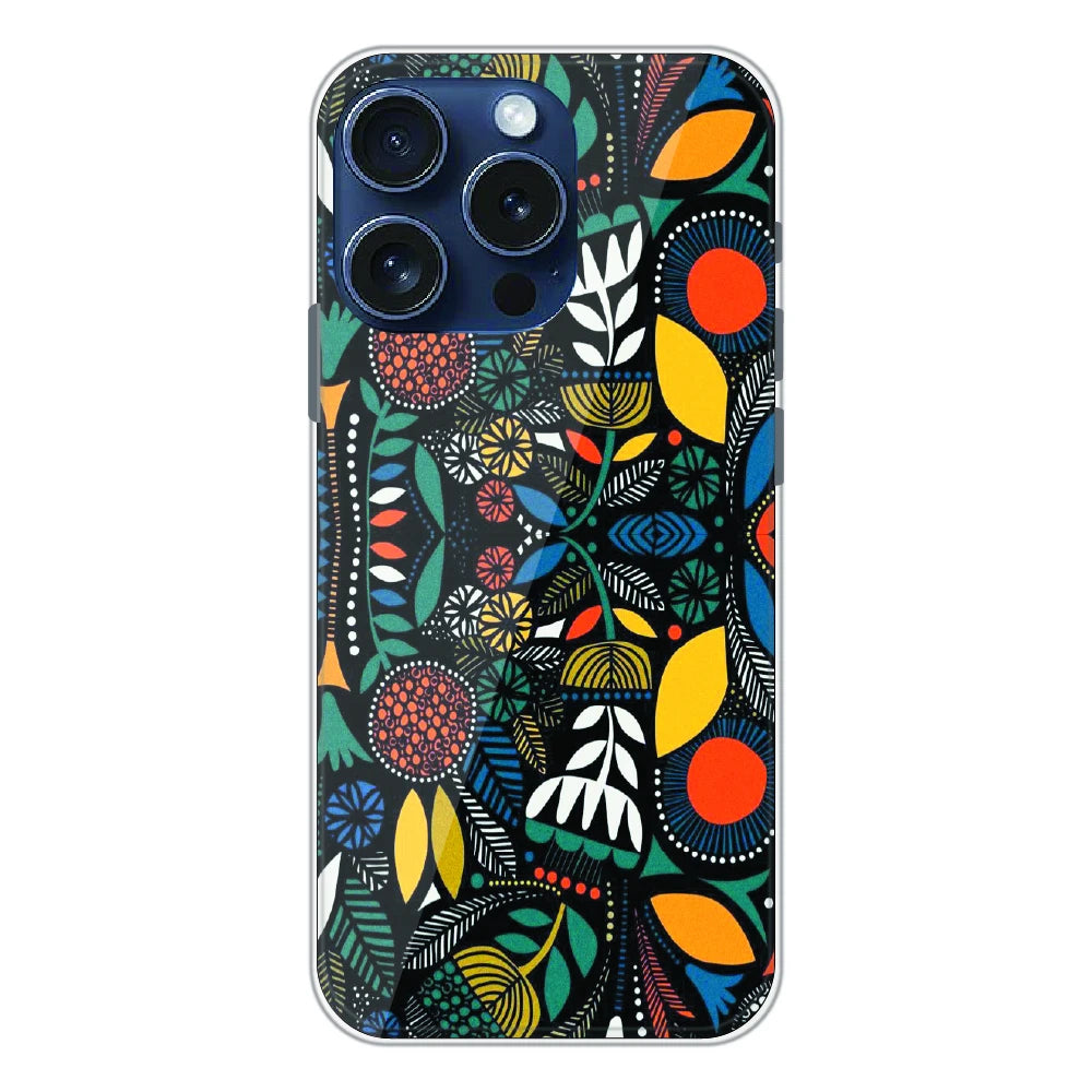 Folk Floral Night Garden - Printed Silicone Case For Apple iPhone 15 Pro