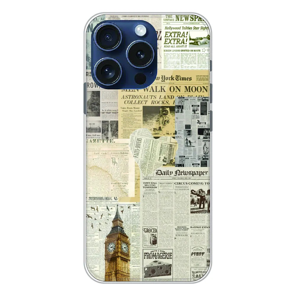 Vintage Newspaper Collage - Printed Silicone Case For Apple iPhone 15 Pro