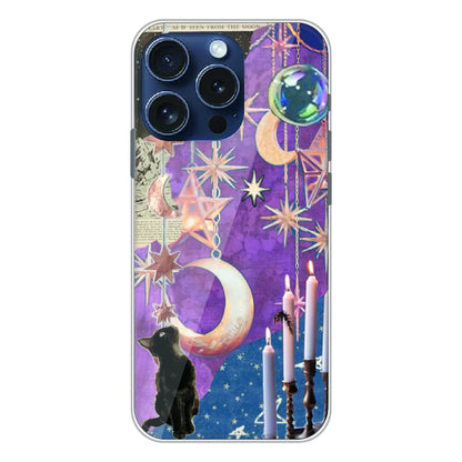 Celestial Moon Cat Art - Printed Silicone Case For Apple iPhone 15 Pro