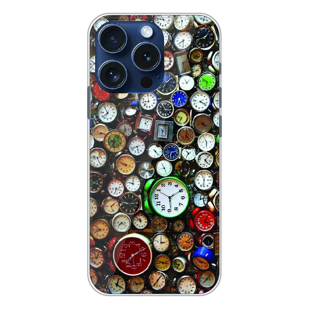 Retro Timepiece Pattern - Printed Silicone Case For Apple iPhone 15 Pro