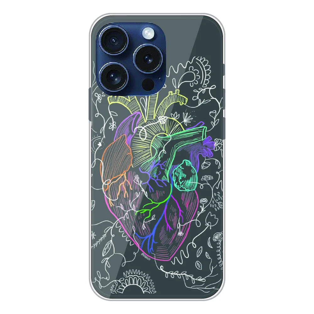 Anatomical Heart Line Art - Printed Silicone Case For Apple iPhone 15 Pro