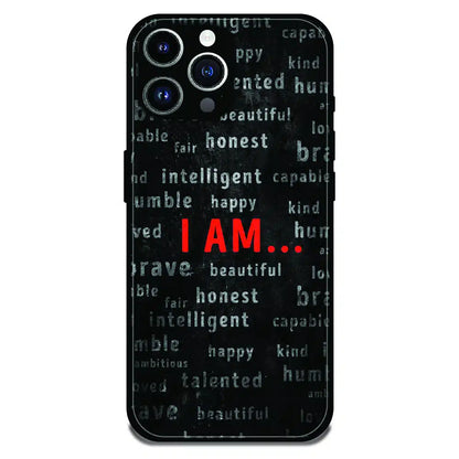I Am Affirmation Quote - Glossy Metal Silicone Case For Apple iPhone 15 Pro