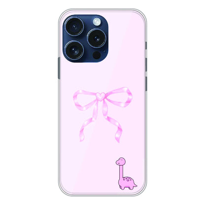 Cute Pink Dino Bow - Printed Silicone Case For Apple iPhone 15 Pro