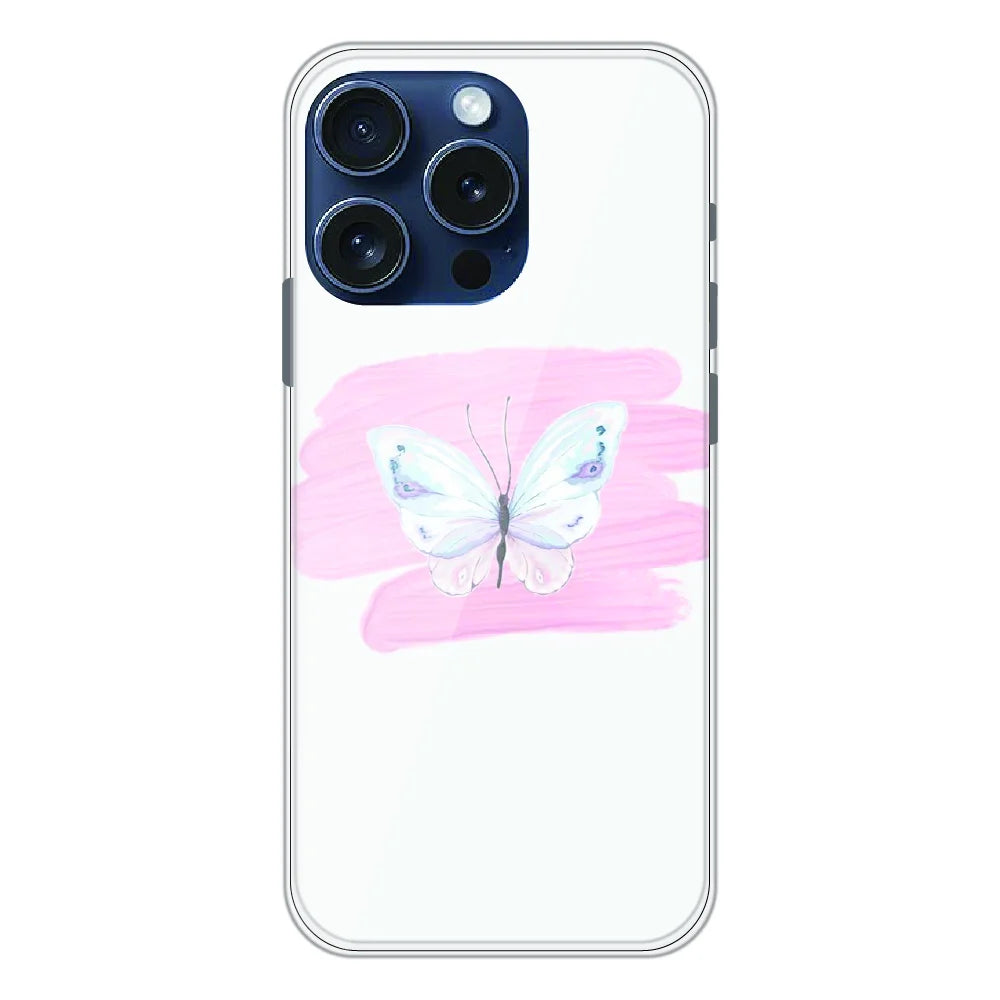 Minimal Butterfly Blush Art - Printed Silicone Case For Apple iPhone 15 Pro