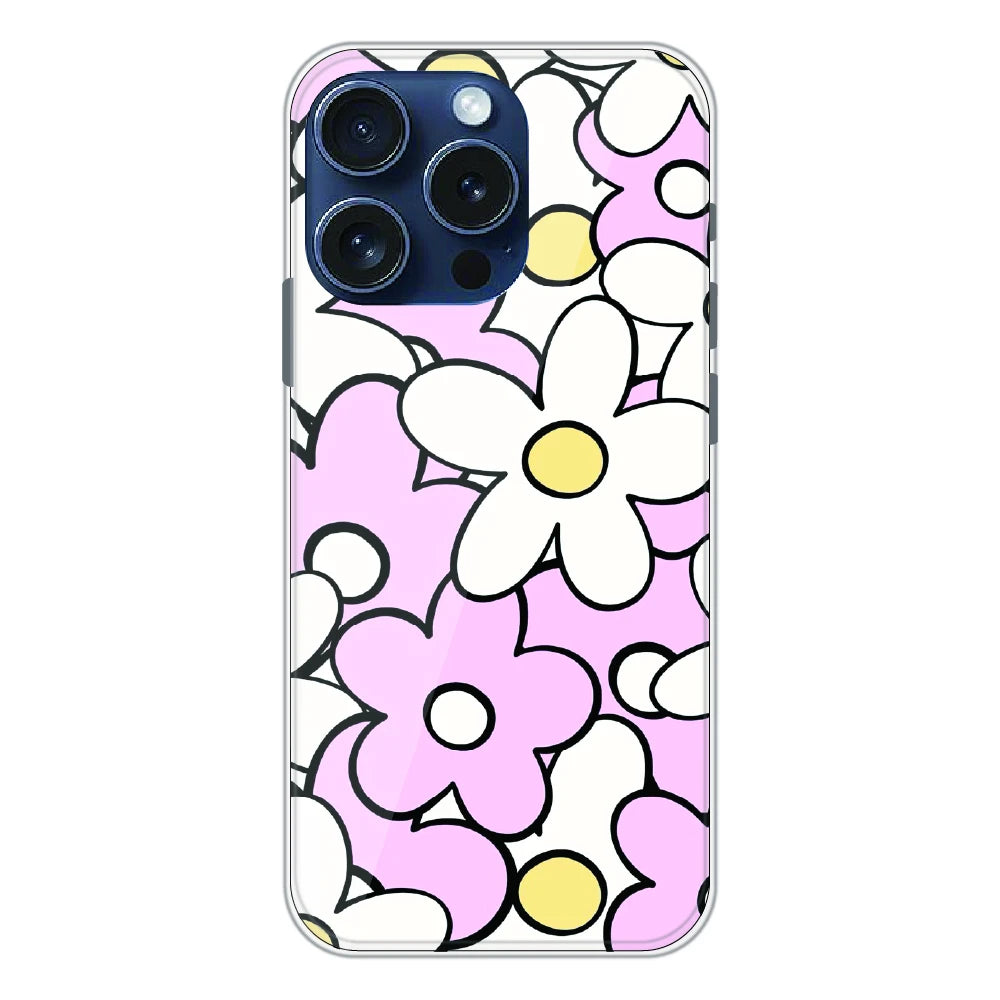 Pink Daisy Floral Pop - Printed Silicone Case For Apple iPhone 15 Pro