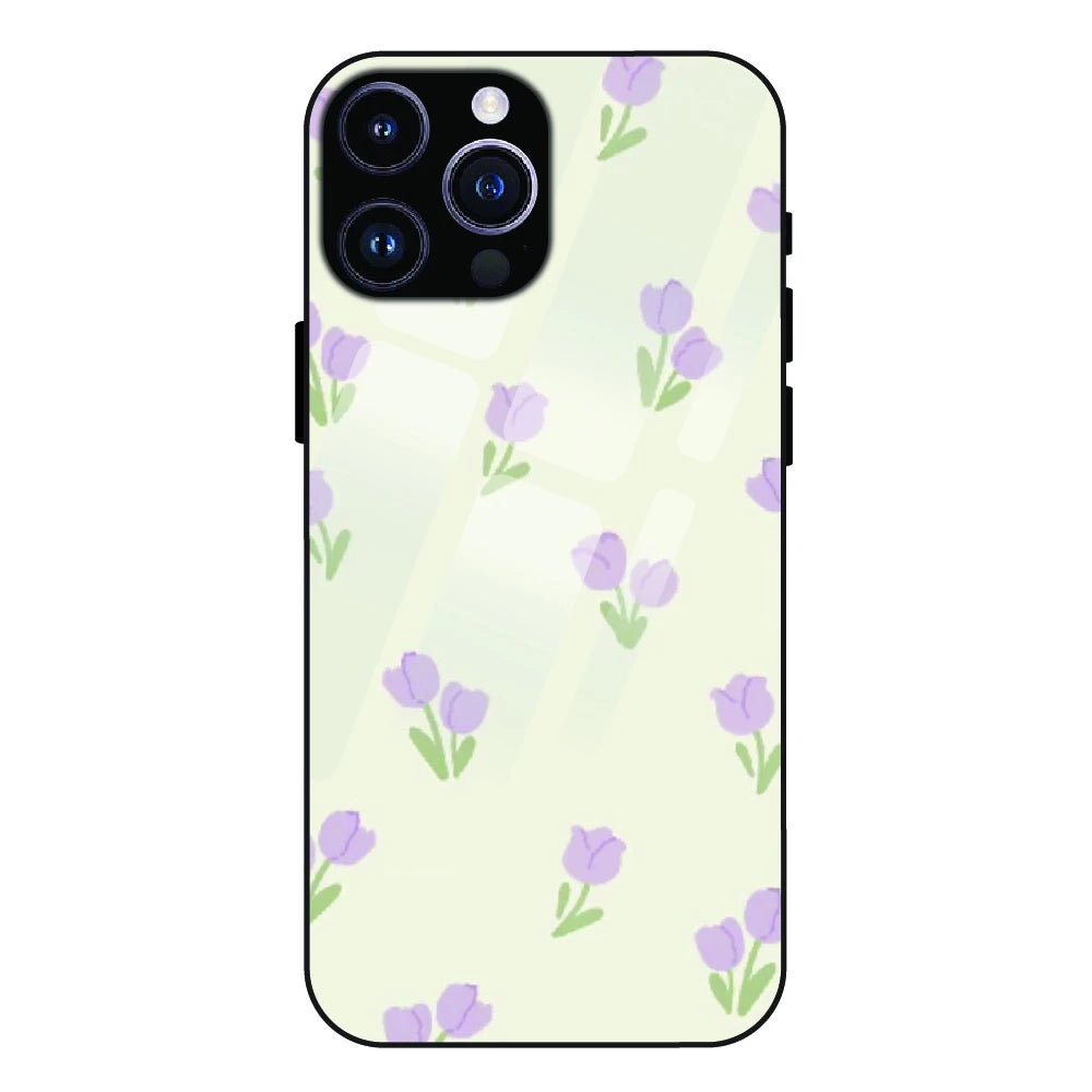 Minimal Tulip Pattern - Glass Case For Apple iPhone 15 Pro