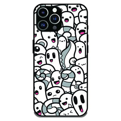 Cute Ghost Crowd - Glossy Metal Silicone Case For Apple iPhone 15 Pro