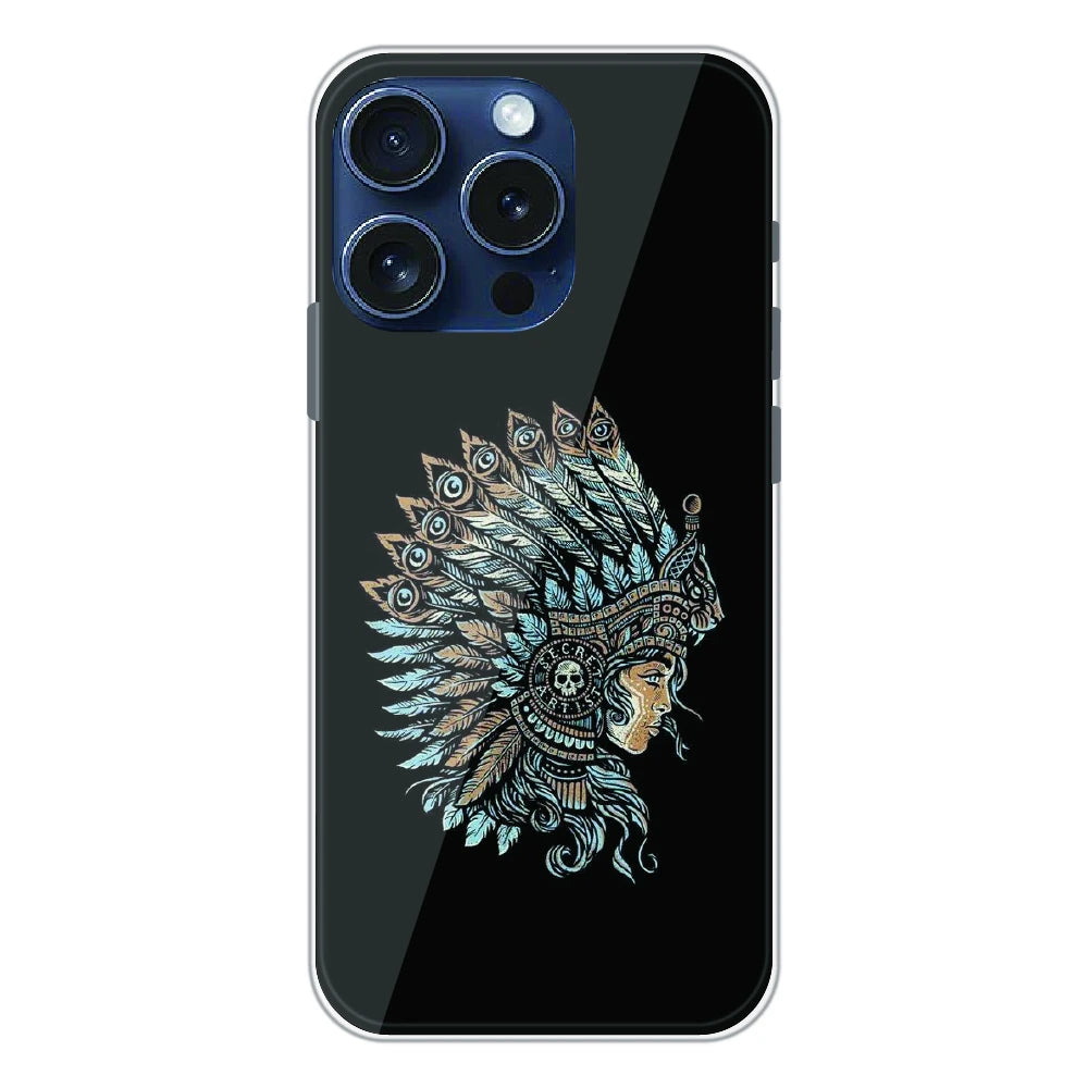 Tribal Warrior Feather Headdress - Printed Silicone Case For Apple iPhone 15 Pro