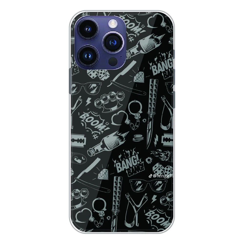 Black Graphic Street Art - Printed Silicone Case For Apple iPhone 15 Pro Max