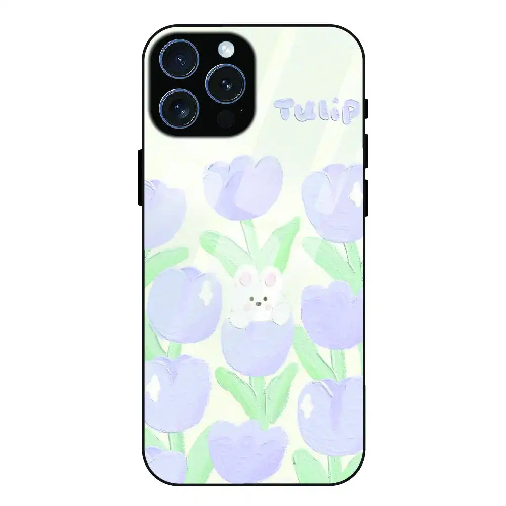 Cute Bunny Tulip - Glass Case For Apple iPhone 15 Pro Max