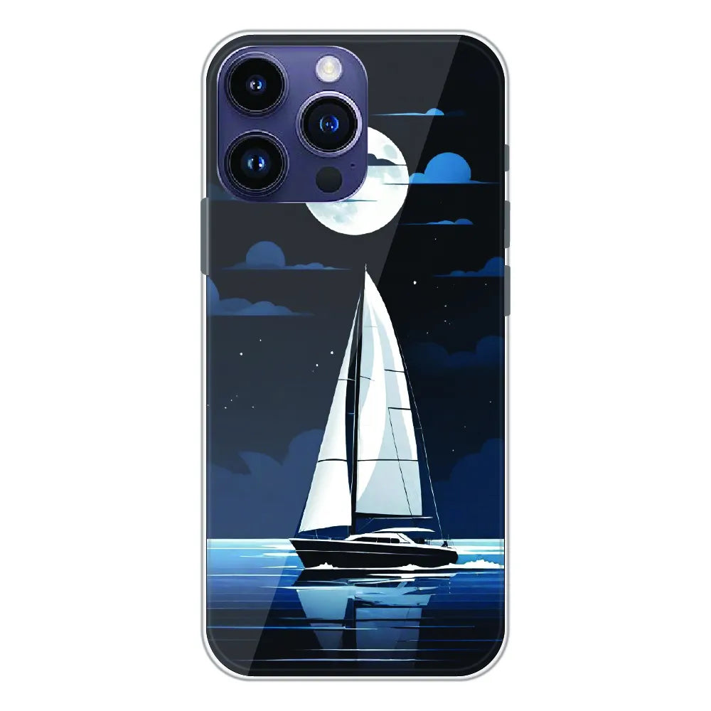 Moonlight Sailboat - Printed Silicone Case For Apple iPhone 15 Pro Max