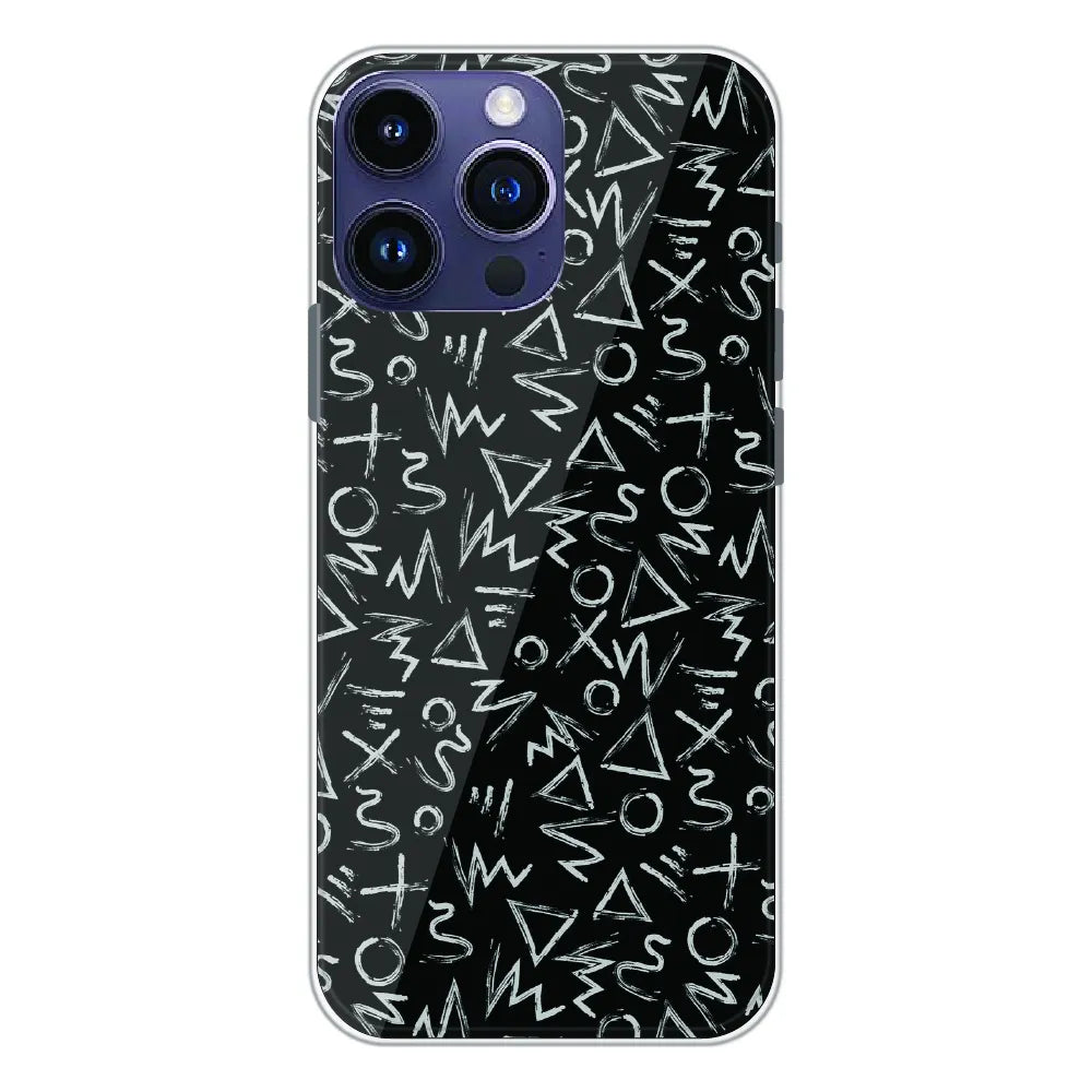 Geometric Black & White Pattern - Printed Silicone Case For Apple iPhone 15 Pro Max
