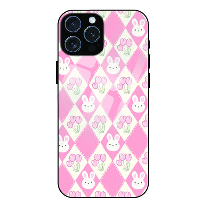 Pink Bunny Argyle - Glass Case For Apple iPhone 15 Pro Max
