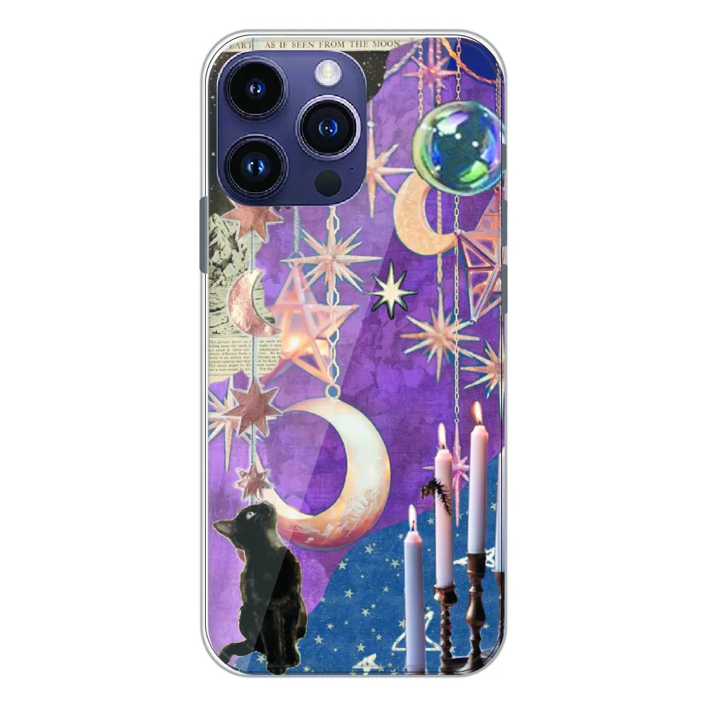Celestial Moon Cat Art - Printed Silicone Case For Apple iPhone 15 Pro Max