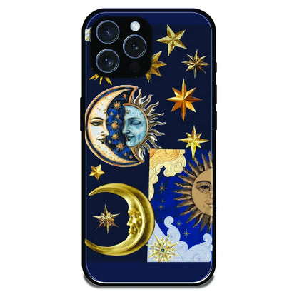 Celestial Sun Moon Collage - Glossy Metal Silicone Case For Apple iPhone 15 Pro Max