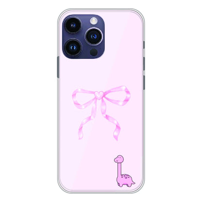Cute Pink Dino Bow - Printed Silicone Case For Apple iPhone 15 Pro Max
