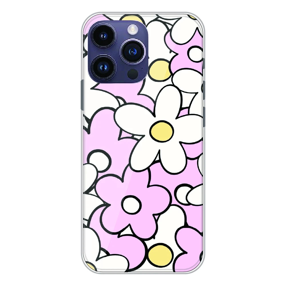 Pink Daisy Floral Pop - Printed Silicone Case For Apple iPhone 15 Pro Max