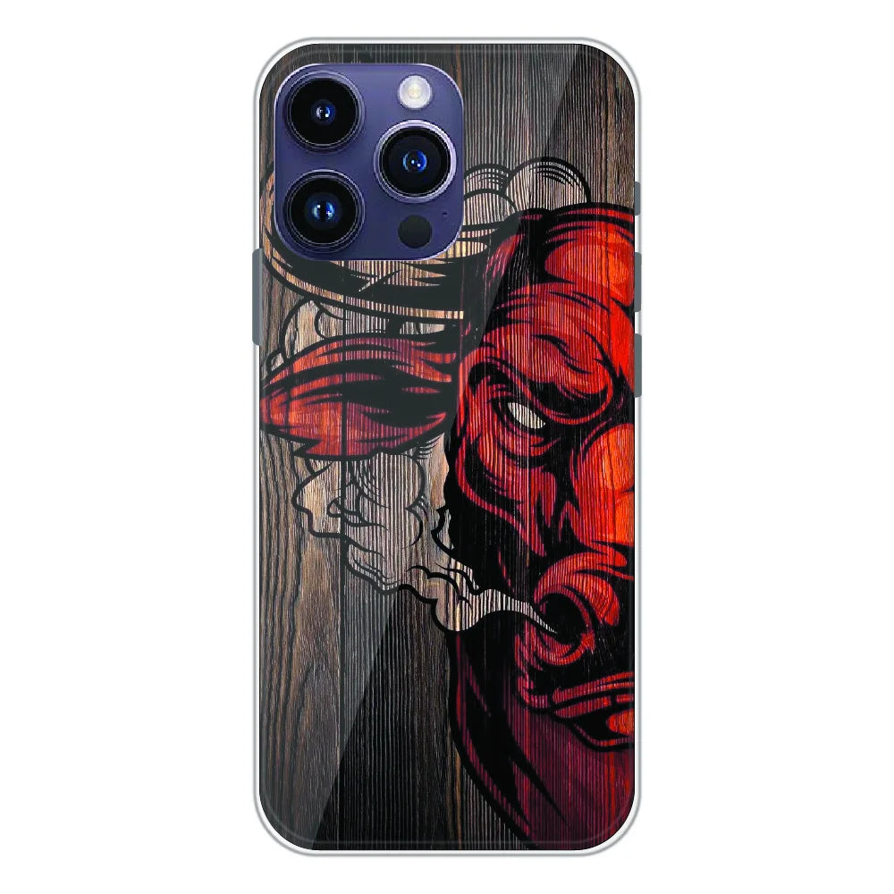 Abstract Red Mask Wood Art - Printed Silicone Case For Apple iPhone 15 Pro Max
