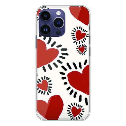 Red Heart Doodle Art - Printed Silicone Case For Apple iPhone 15 Pro Max