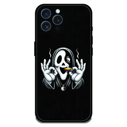 Smoky Skull Chill - Glossy Metal Silicone Case For Apple iPhone 15 Pro Max