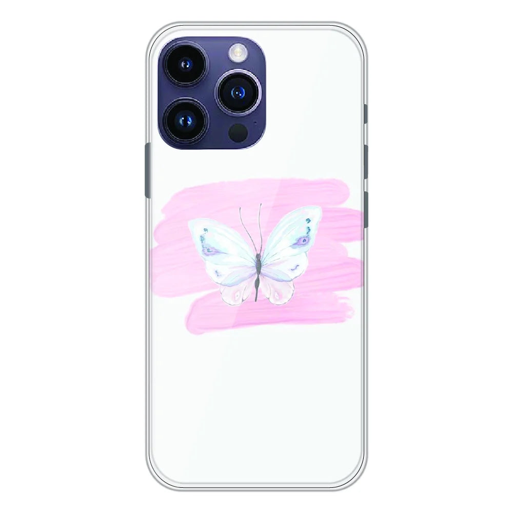 Minimal Butterfly Blush Art - Printed Silicone Case For Apple iPhone 15 Pro Max