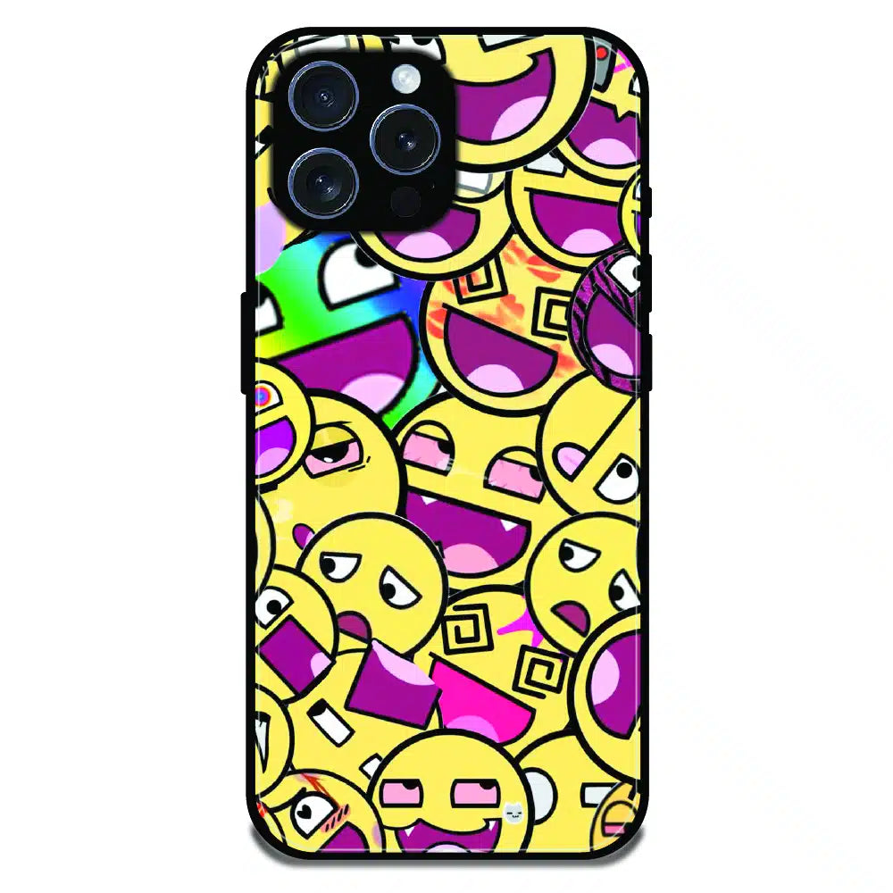 Emoji Chaos Pop Art - Glossy Metal Silicone Case For Apple iPhone 15 Pro Max