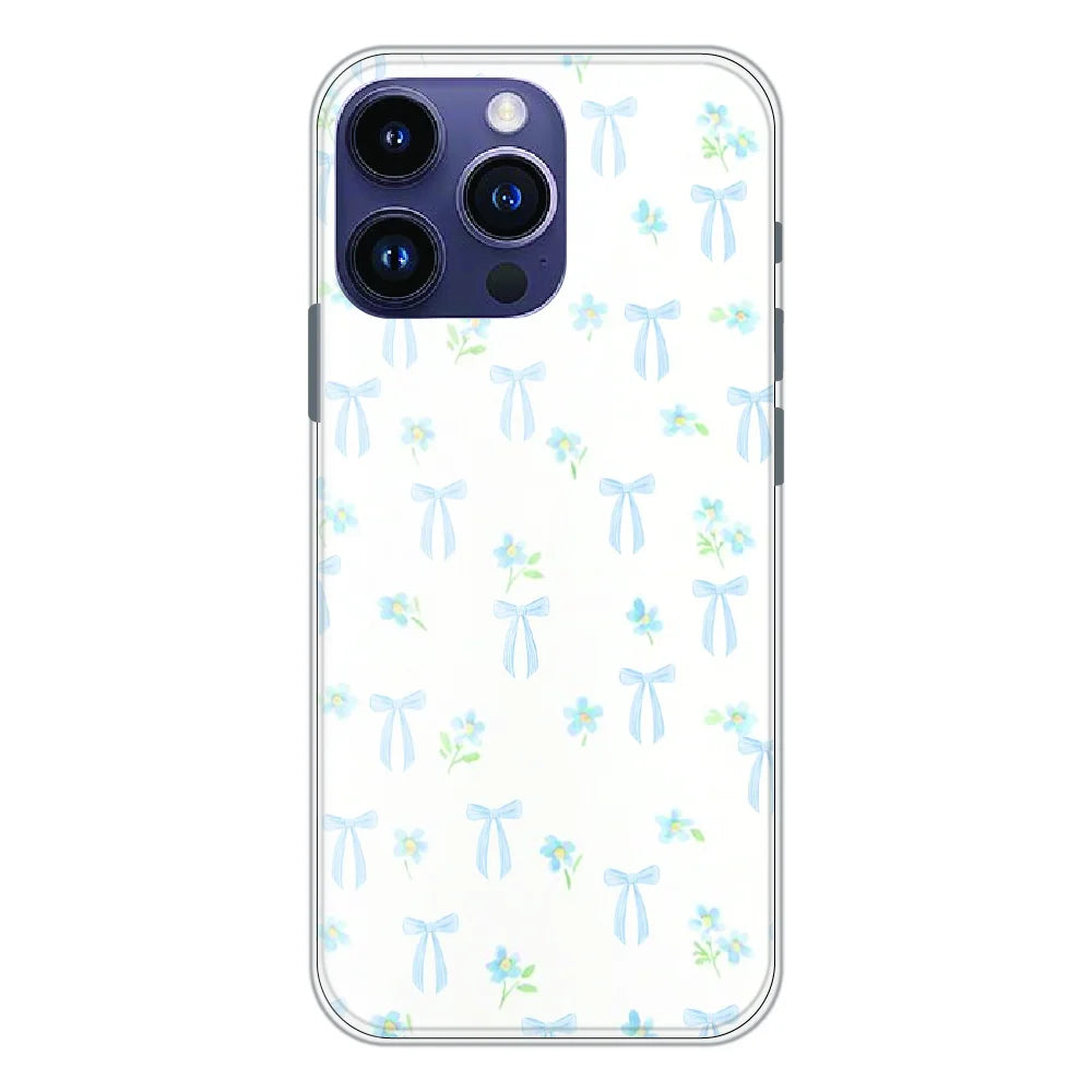 Soft Blue Bow Floral - Printed Silicone Case For Apple iPhone 15 Pro Max