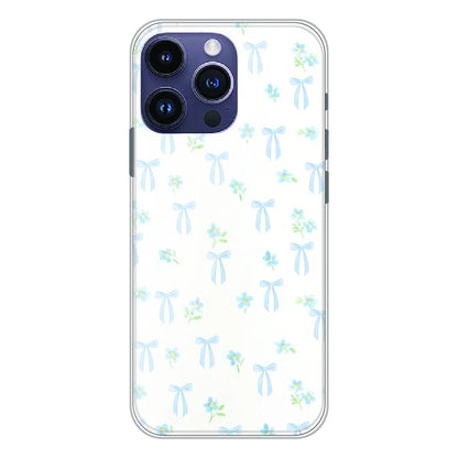 Soft Blue Bow Floral - Printed Silicone Case For Apple iPhone 15 Pro Max