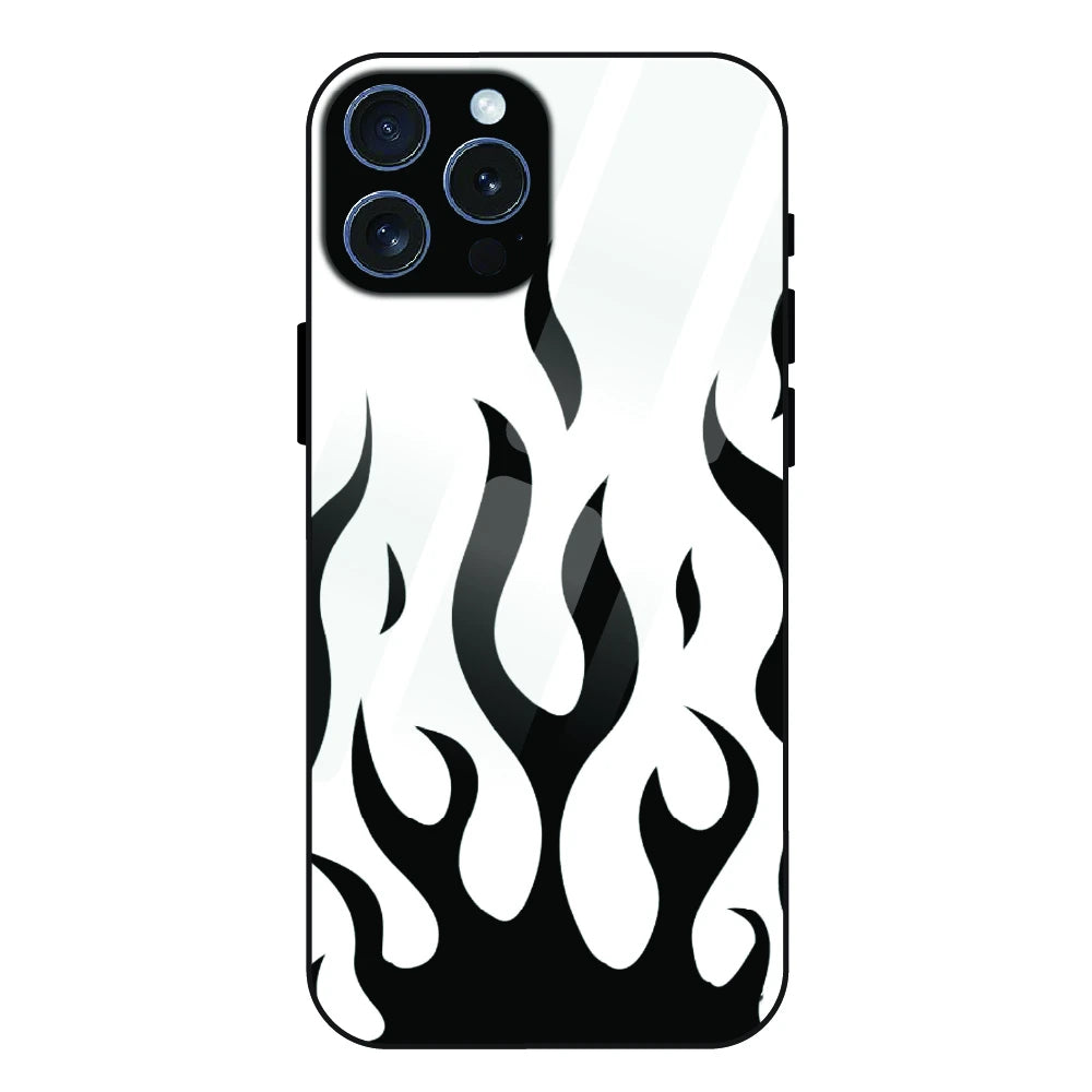 Monochrome Flame Art - Glass Case For Apple iPhone 15 Pro Max