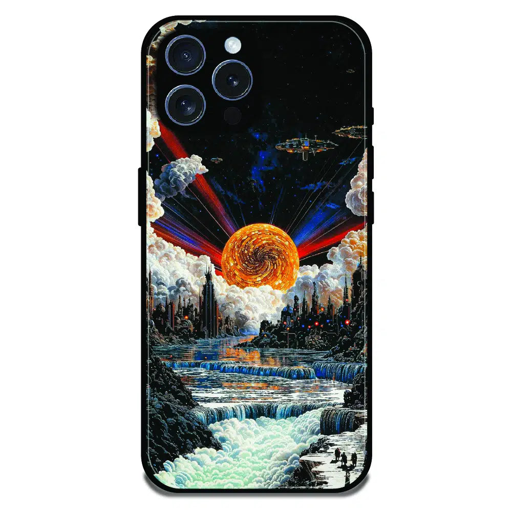 Cosmic Fantasy Sun Landscape - Glossy Metal Silicone Case For Apple iPhone 15 Pro Max