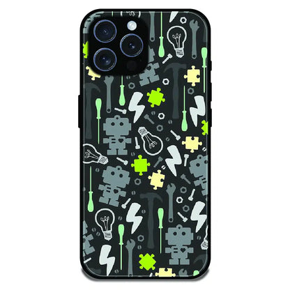 Robot Tools Pattern - Glossy Metal Silicone Case For Apple iPhone 15 Pro Max