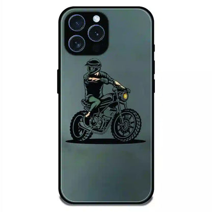Vintage Biker Rider Art - Glossy Metal Silicone Case For Apple iPhone 15 Pro Max