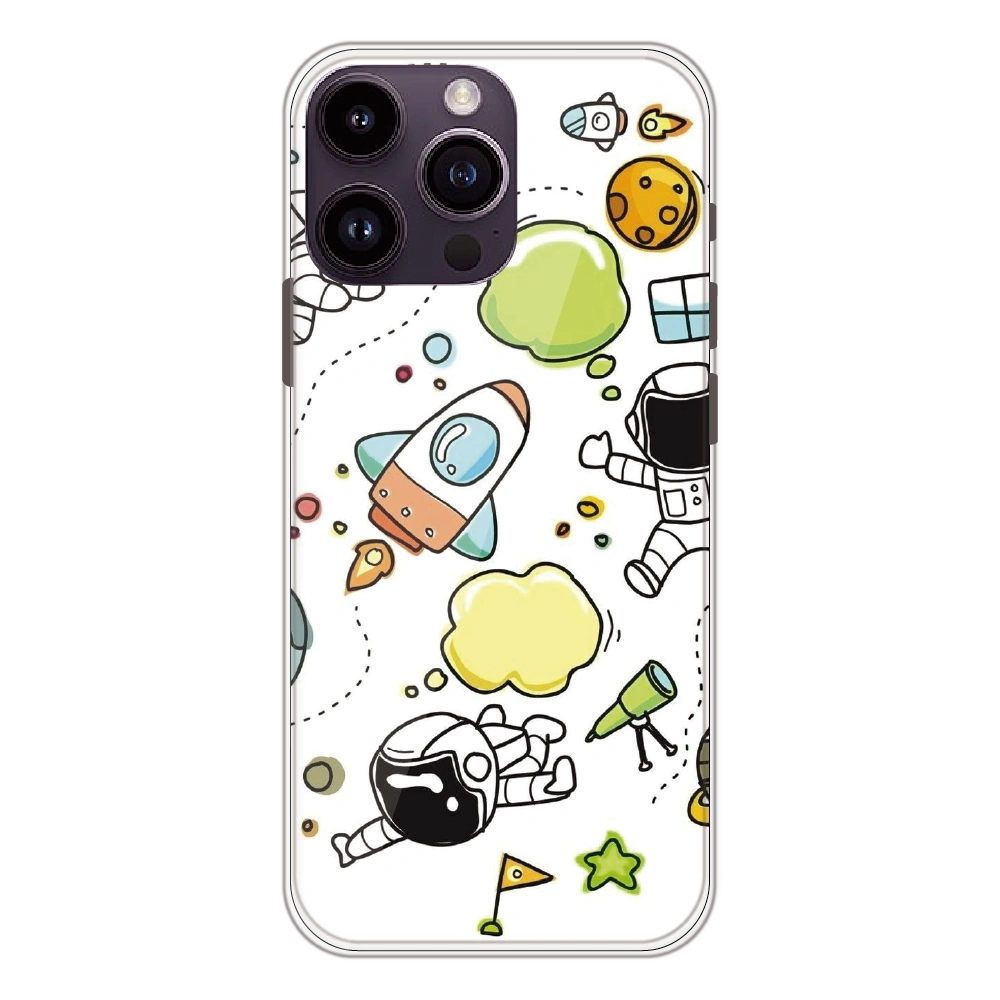 Cute Rocket & Galaxy - Printed Silicone Case For Apple iPhone 15 Pro Max