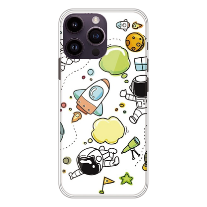Cute Rocket & Galaxy - Printed Silicone Case For Apple iPhone 15 Pro Max