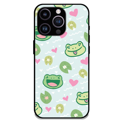 Cute Frog & Heart Pattern - Glossy Metal Silicone Case For Apple iPhone 15 Pro Max
