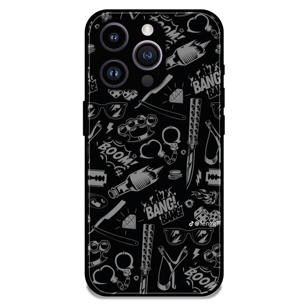 Black Graphic Street Art - Glossy Metal Silicone Case For Apple iPhone 15 Pro Max