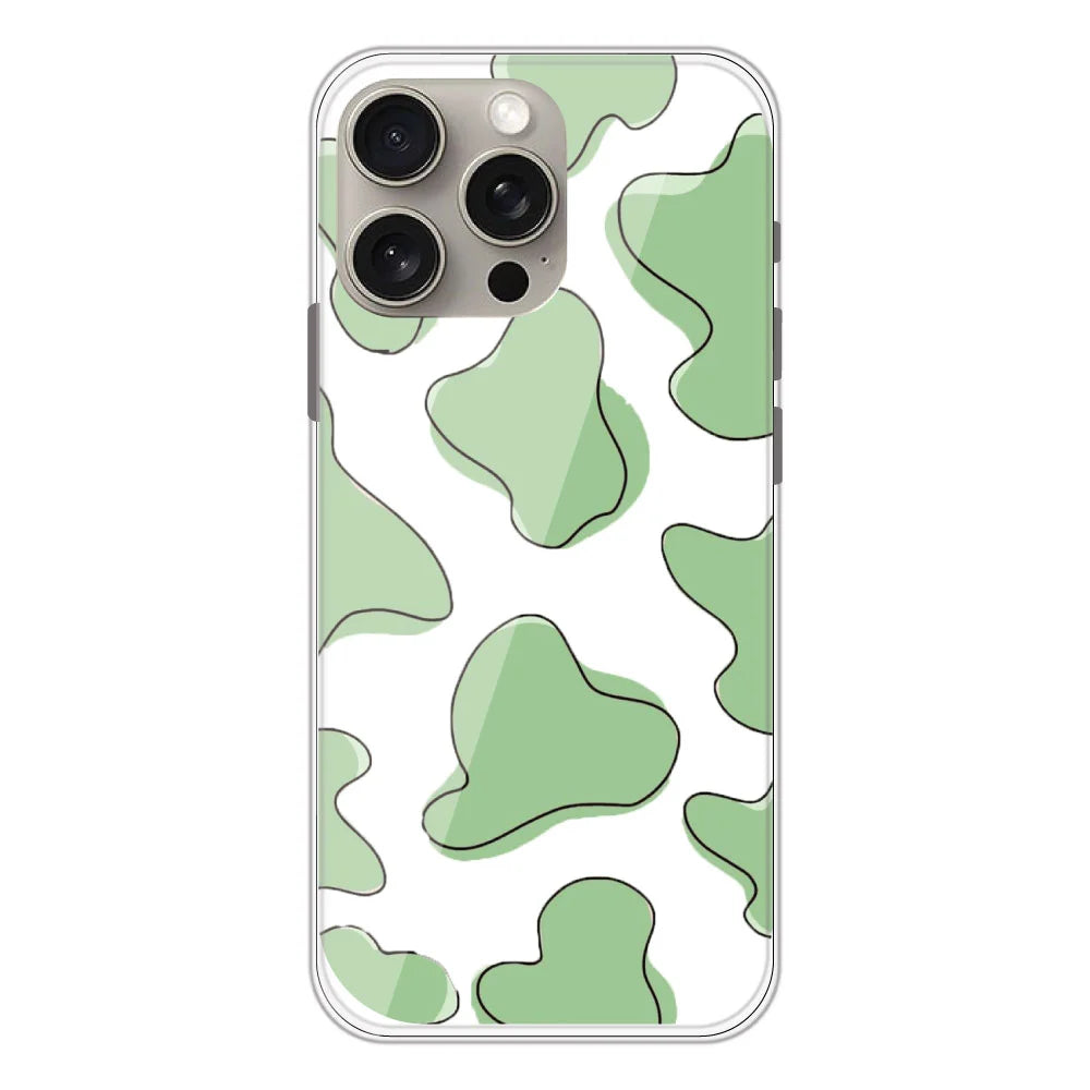 Green Cow Print - Clear Printed Silicone Case For Apple iPhone Models- Apple iPhone 15 pro max