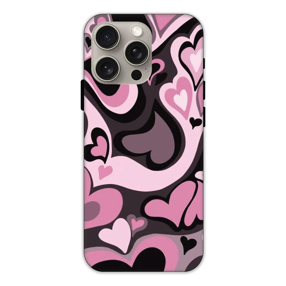 Pink & Black Mini Hearts Hard Case Apple iPhone 15 Pro Max Models