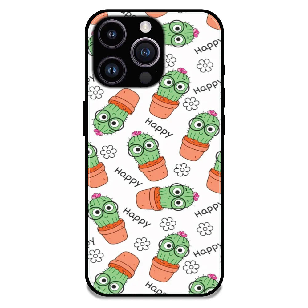 Cute Cactus Happy - Glossy Metal Silicone Case For Apple iPhone 15 Pro Max