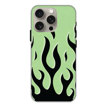 Green & Black Flames Hard Case Apple iPhone 15 Pro Max Models